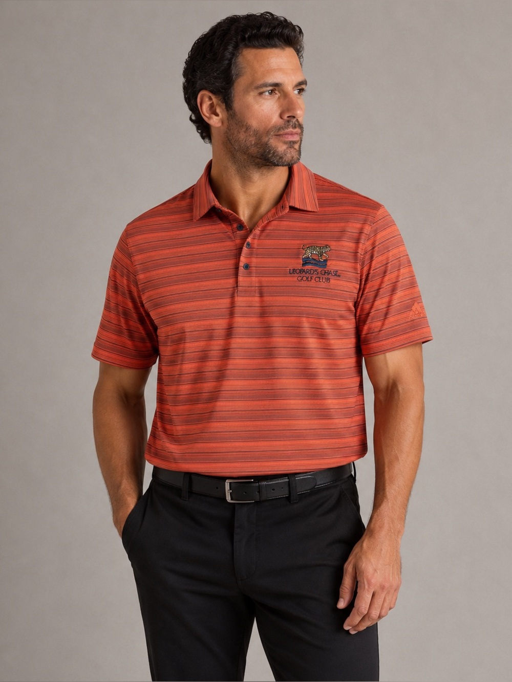 Adidas men’s orange striped golf polo shirt Leopard’s‎ Chase Club medium